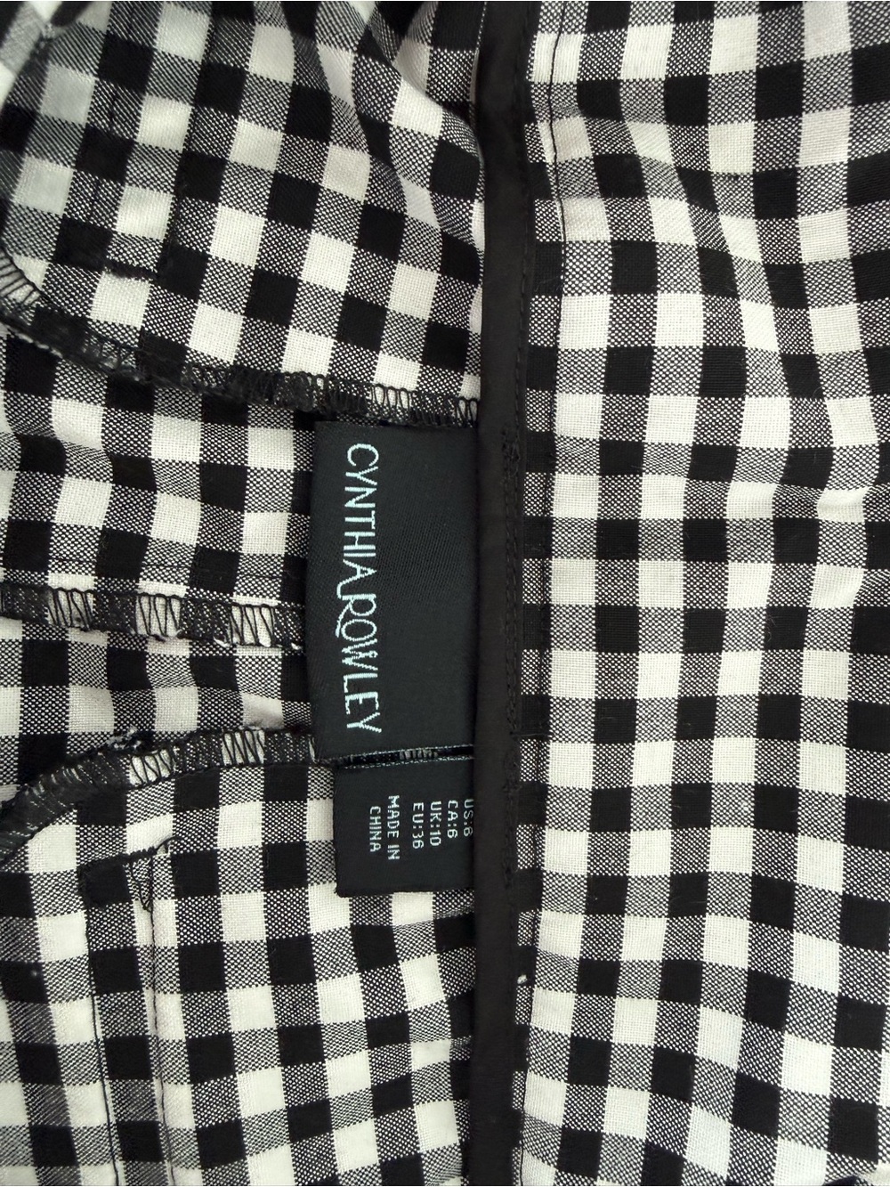 Cynthia Rowley Black and White Gingham Blouse